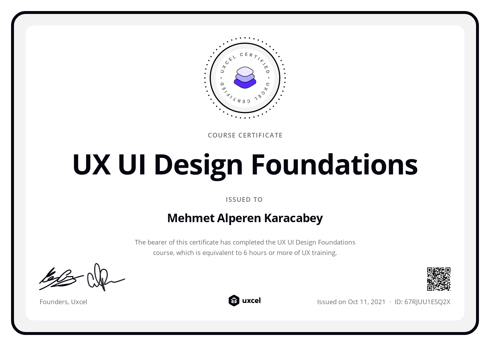 Mehmet Alperen Karacabey's certificate